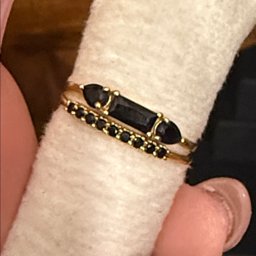 Elegant Gold and Black Stone Ring Set